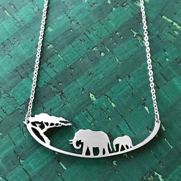 Jewelry - Miniature Silhouette Necklace -- Elephants